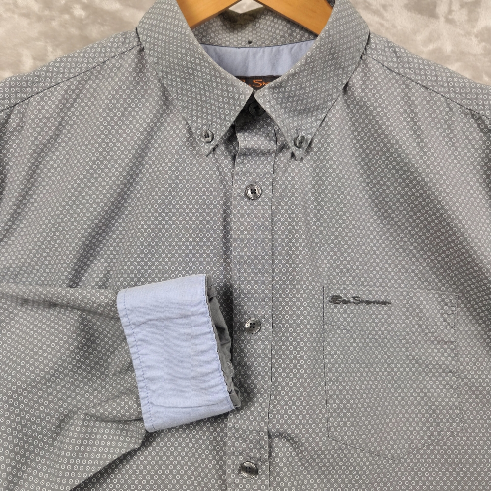 Ben Sherman Flip Cuff Cotton Gray Patterned Button Down Shirt